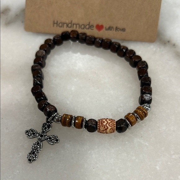 Handmade Beaded Bracelet with Cross Charm - Picture 1 of 3